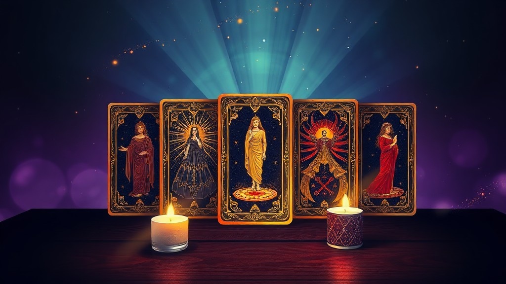 Disposition en croix du Tarot de Marseille avec ambiance mystique